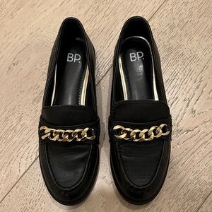 BP Nordstrom Classic Black Loafers with Gold